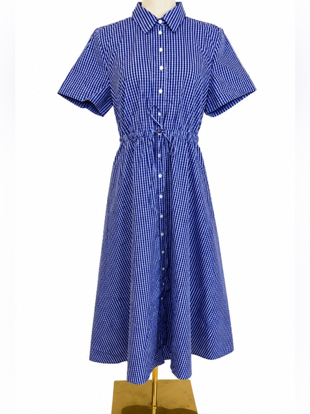 J.Crew Cerise shirt-dress in gingham cotton poplin in brilliant indigo - Picture 5 of 9